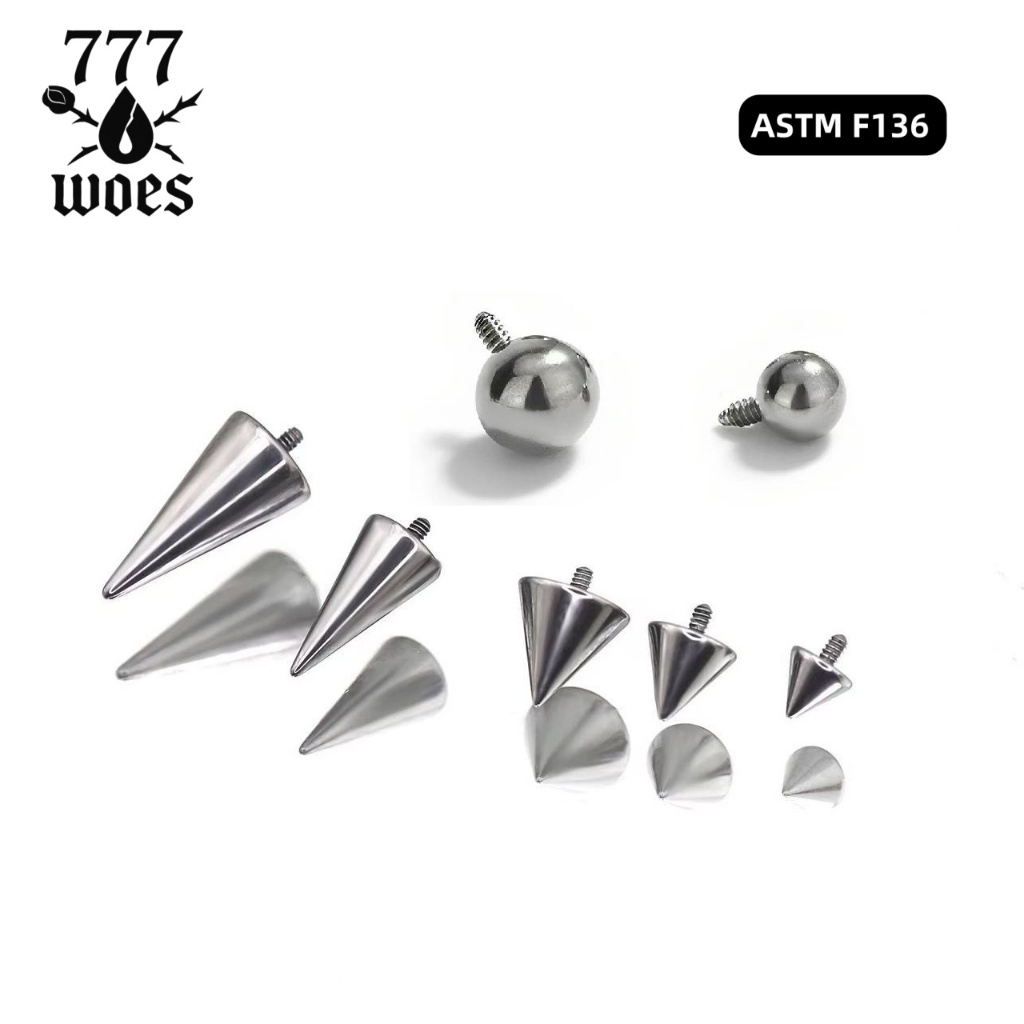 G23เกรดแพทย์ไทเทเนียมF136หัวเปลี่ยนจิวเกลียวนอกลูกบอล/ปลายแหลมขนาดM0.9/M1.2ไม่แพ้ขัดเงา