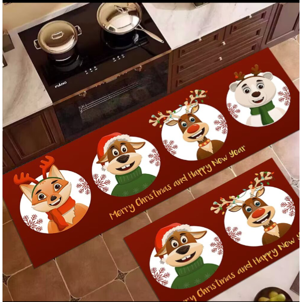 BONAS พรม พรมคริสต์มาส พรมข้างเตียง การตกแต่งเทศกาล สามารถใช้เป็นของขวัญได้ 40*60CM/40*120CM เซ็ตคู่