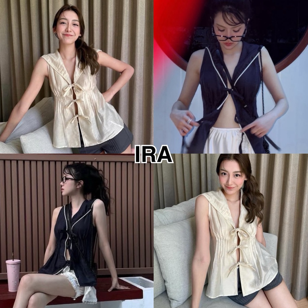 BY IRA พร้อมส่ง Marine Top 🐋 ชุดผูกหน้าแขนกุดมินิมอล คอปกทหารเรือ ตั๊ลล้ากกก