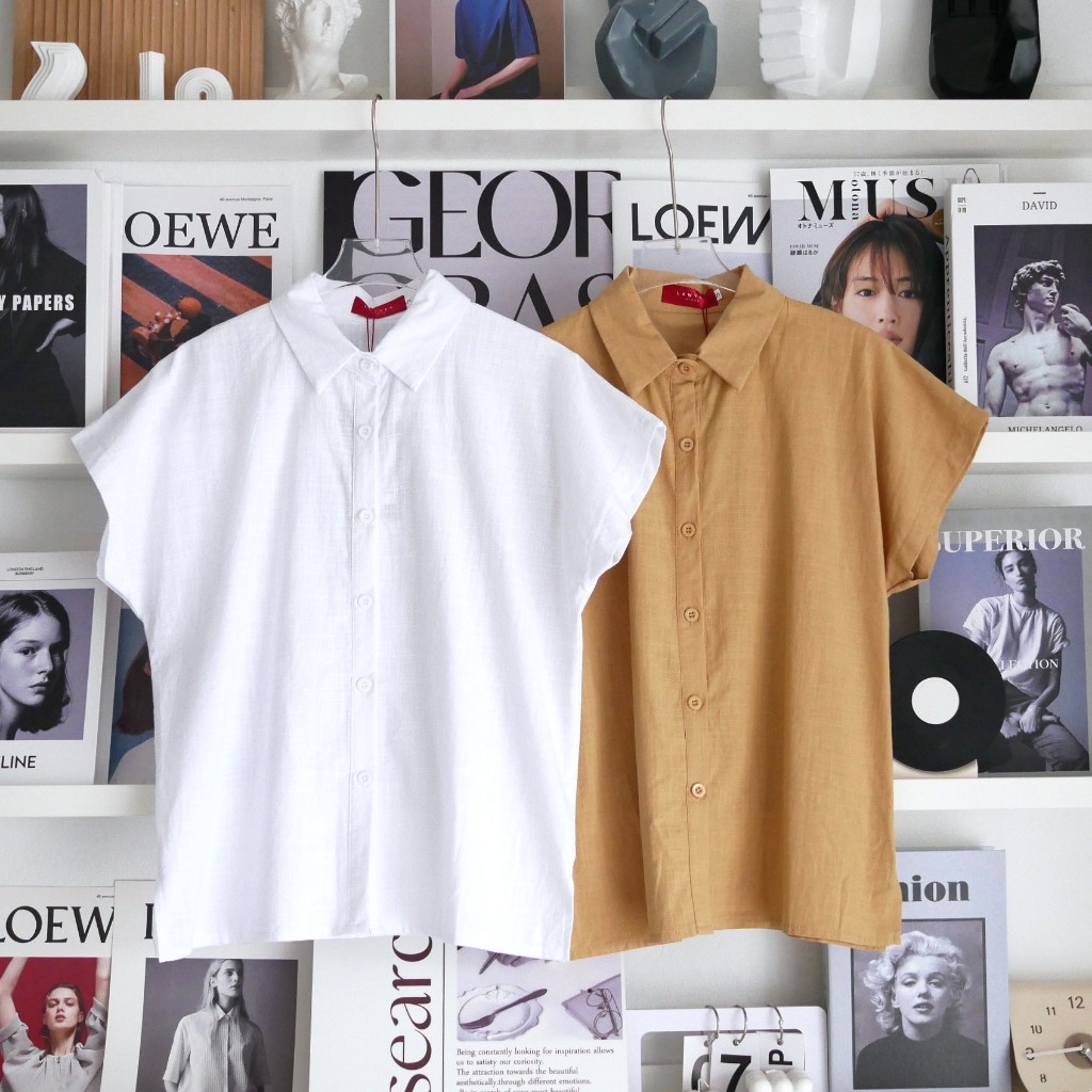 Lawyer Store | 5221632] เสื้อคอปกแขนเลย ผ้าฝ้ายผสมลินินญี่ปุ่น อยู่ทรง  เสื้อแขนสั้น เหมาะสำหรับทุกโอกาส ใส่ทำงาน