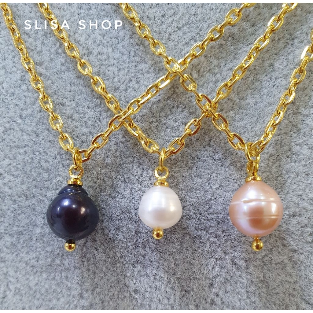 จี้ไข่มุกเเท้ size7-9mm. เงิน/ทอง