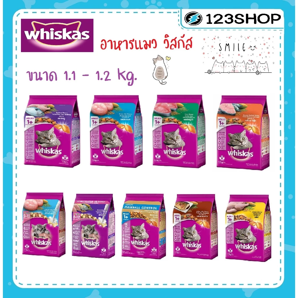 **ไลฟ์มีcode40%**อาหารแมว วิสกัส ราคาถูก Whiskasแบบเม็ด น้ำหนัก 1.2 กก