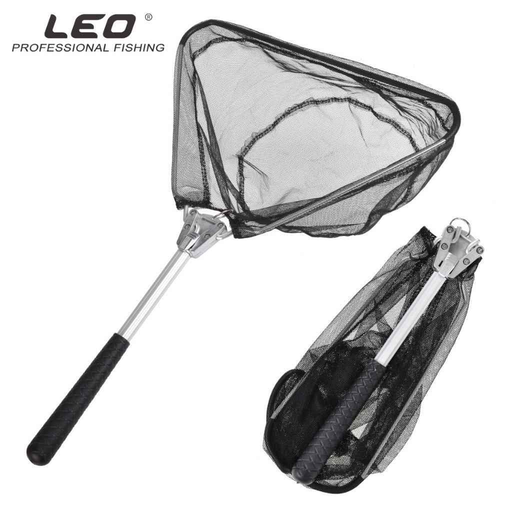 LEO 【ตาข่ายจุ่มขนาดเล็กทรงสามเหลี่ยมสีธรรมชาติจากอลูมิเนียมอัลลอยด์】อุปกรณ์ตกปลาแบบพับได้จุ่มมือ