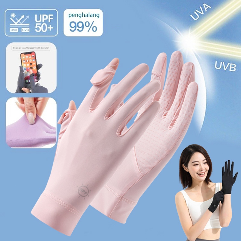 ถุงมือผ้าไหมเย็นผู้หญิง UPF50+ ป้องกัน UV ดีไซน์กันลื่น เหมาะกิจกรรมกลางแจ้งฤดูร้อน