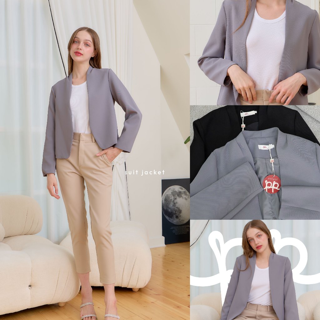C001F6 POI เสื้อคลุมผ้าเจลลี่แขนยาวสีพื้น มีซับด้านใน