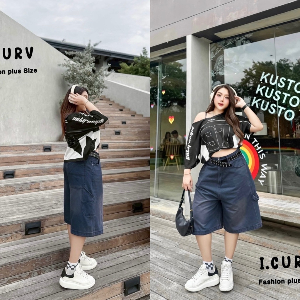 /LC/ กางเกงยีนส์5ส่วน สาวอวบ มีไซส์เอว34-52 ป้าย I.Curv คาร์โก้กระเป๋าหลังใบใหญ่มีสายคล้อง ฟอกสีสวย ผ้าหนาเก็บทรงสวย - รูปที่ 4