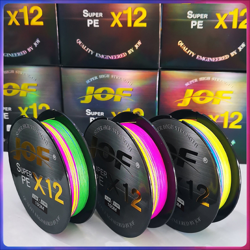 สาย PE ถัก 12 -ยาว 100 เมตร หลากสี JOF X12 Fishing line * Multicolor*เหนียว นุ่ม แบรนด์คุณภาพ *แข็งแรงมาก