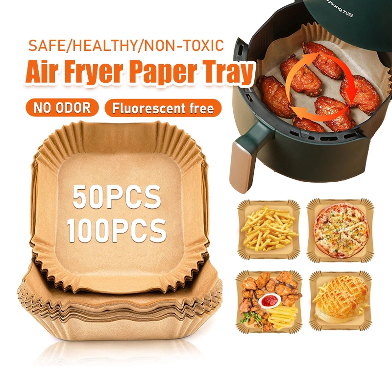 กระดาษรองหม้อทอด กระดาษรองหม้อทอดไร้น้ํามัน กระดาษรองหม้อทอด  (แพ็ค 50/100ชิ้น) แผ่นรองหม้อทอด เกรดอาหาร ทนความร้อน