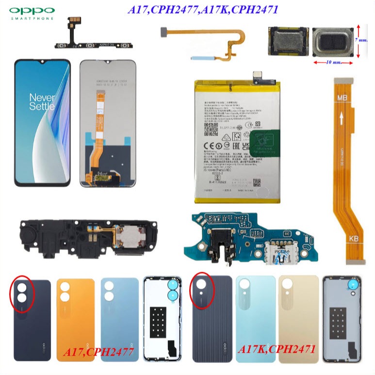อะไหล่มือถือ Oppo A17,CPH2477,A17k,CPH2471/สายแพร/ลำโพงหูฟัง/กระดิ่งเสียงเรียกเข้า/ฝาหลัง/แบต BLP915/หน้าจอ LCD