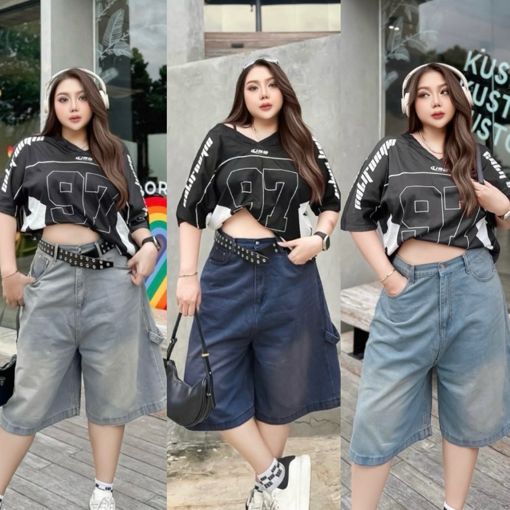 JEANS : กางเกงยีนส์ 5 ส่วน I.CURV JEANS งานฟอกโคตรเท่ห์ ทรงช่างฮอตฮิต สาวอวบอ้วน