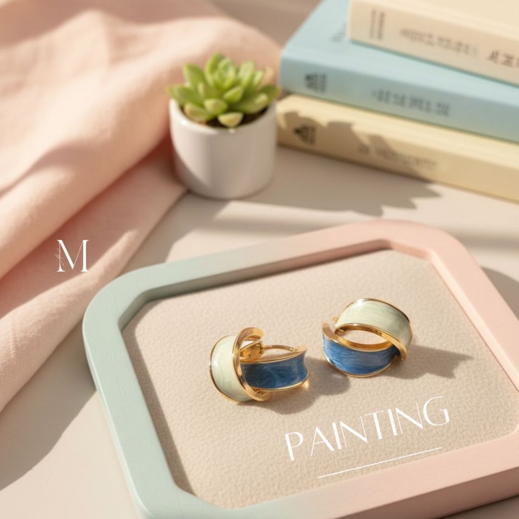 MIND ต่างหูเงินแท้ Painting Limited Edition ต่างหูเงินแท้ 925 สีฟ้า ดีไซน์ห้อยหรู ใส่โดนใจสายอาร์ต