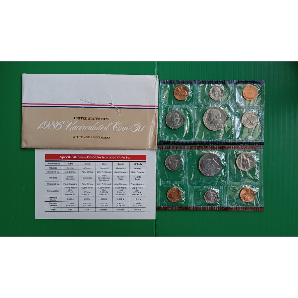 ชุดเหรียญ USA Uncirculated Mint Set 12 Coins 1986-PD