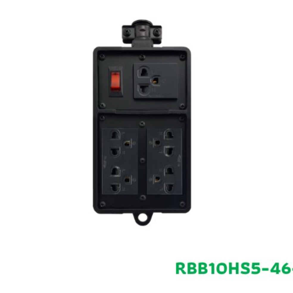 NANO บล็อคยาง 4x6" เต้ารับ 5 ช่อง + เมนสวิทซ์ 10A (ไม่มีสายไฟ) Black Series (1 ชิ้น/กล่อง) รุ่น RBB1