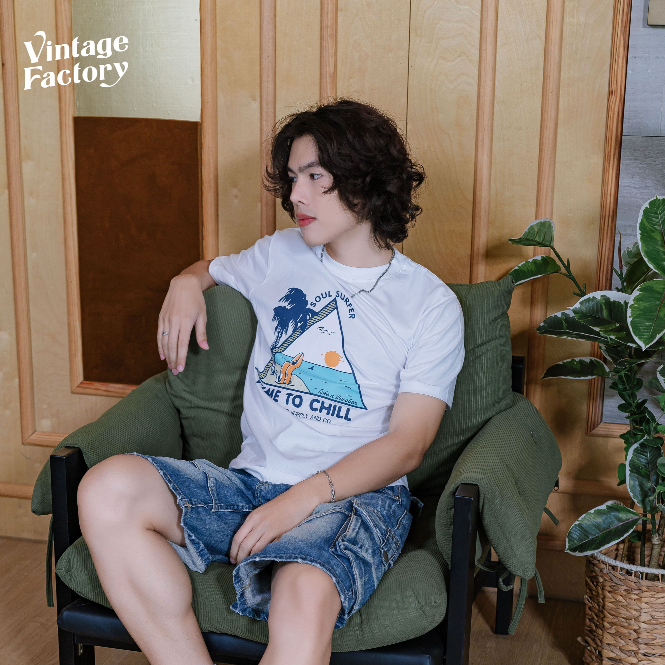 VINTAGE FACTORY เสื้อยืด Cotton100% Time To Chill - เทคนิคซิลค์สกรีน สีจมลงเนื้อผ้าติดแน่นทนนาน