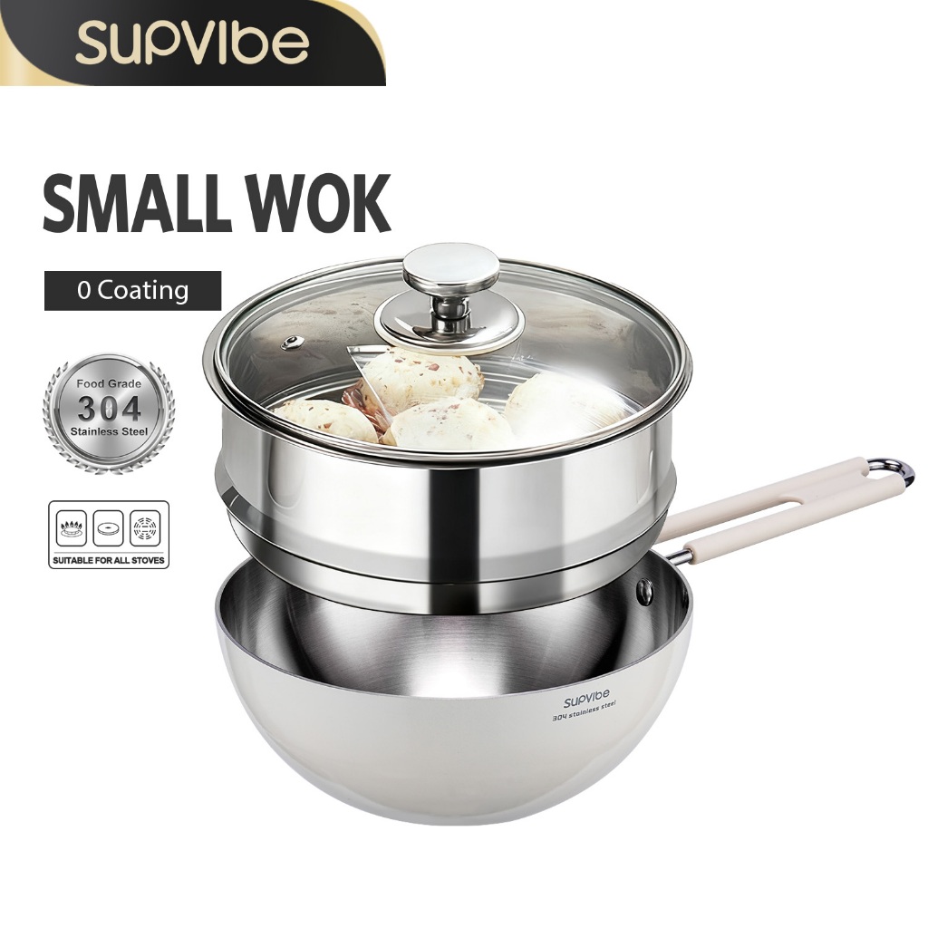 SUPVIBE ชุดหม้อสเตนเลสพร้อมฝาแก้ว เคลือบเซรามิก 20 ซม แถมหม้อนึ่งสแตนเลส เหมาะกับทำอาหารให้ลูกน้อยมากเลยตะ