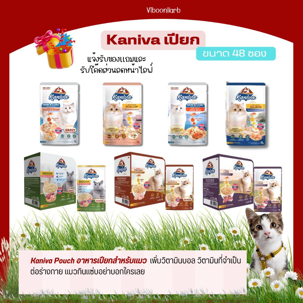 ส่งด่วน🔥 Kaniva Pouch อาหารเปียกแมว คานิวา บรรจุ 48 ซอง โปรตีนสูง ไม่เติมเกลือ บำรุงขนให้เงางาม