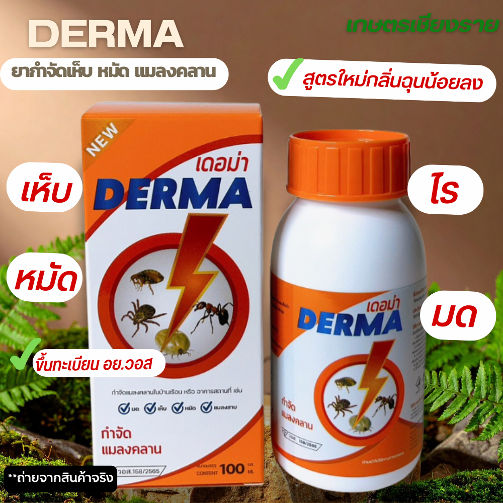 (สูตรใหม่)เดอม่า ยากำจัดเห็บหมัด ไร มด เเมลงคลาน เเมลงสาบ 100ml ส่งตรงจากโรงงานผลิต