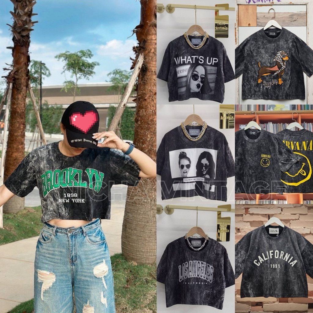 เสื้อครอปผ้าฟอกวินเทจ รายวงเท่ๆ อก40-44- มีให้เลือกหลายรายนะคะ ผ้านิ่มใส่สบาย