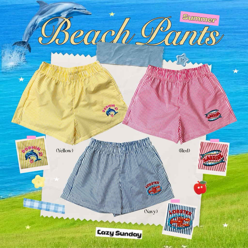 Sea breeze กางเกงขาสั้นลายริ้ว งานปัก📍พร้อมส่ง