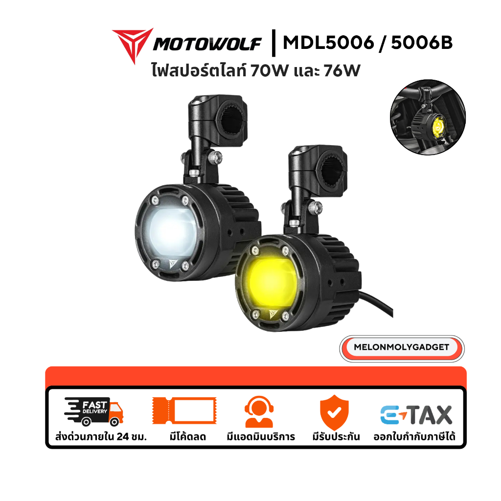 ส่งด่วน 1 วัน🔥 MOTOWOLF MDL 5006 BoxSet Spotlight ไฟสปอร์ตไลท์ สำหรับมอเตอร์ไซค์ ครบชุด ติดตั้งง่าย