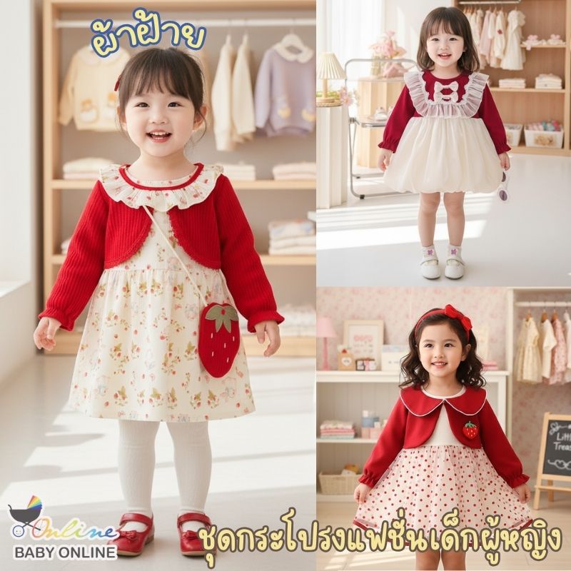 Babyonline(Y460)A4-5 (ส่งด่วน1วัน)ชุดกระโปรงแฟชั่นเด็กผู้หญิงผ้าฝ้ายสไตล์เจ้าหญิงสุดน่ารัก มีซับใน ระบายอากาศ