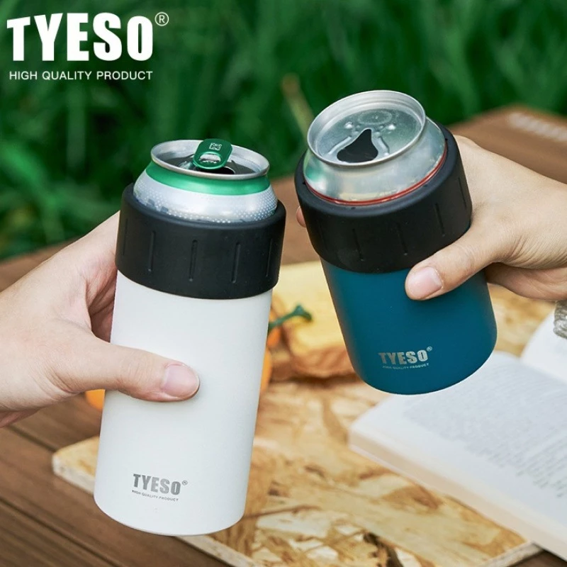 TYESO NEW 304 สแตนเลส กระป๋องโค้ก เก็บความร้อนและความเย็น สูญญากาศ พกพา กันลื่น ครอบแก้วเบียร์
