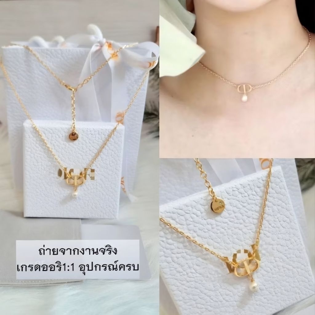 สร้อยคอแฟชั่นออริ petit จี้Dมุก 1สแตนเลสแท้ ไม่ลอก ไม่ดำ มาพร้อมอปก.ครบเซ็ต สวยหรู ดูดี