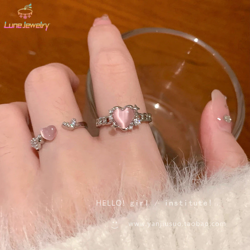 COD💖แหวน หัวใจ ฝังหินมูนไลท์ แหวนเปิด ระดับไฮเอนด์ หวาน สำหรับผู้หญิง กิ๊ฟ-Lune