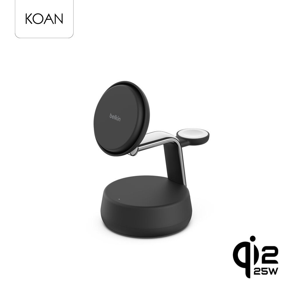 Belkin UltraCharge Pro 3 in 1 Magnetic Charger Dock Qi2 25W ใช้สำหรับ iPhone รองรับการชาร์จสูงสุด 25W
