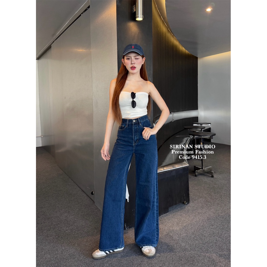 Sirinan Studio ยีนสก์ระบอกกลางเอวสูงสียีนส์เข้ม ยีนส์แท้(ผ้าไม่ยืด) - รูปที่ 4