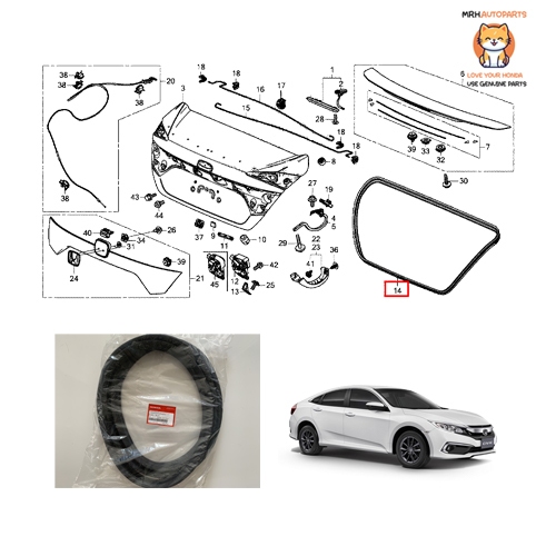 ยางรองฝากระโปรงท้าย Honda Civic FC 1.8 1.5 2016-2022 แท้ศูนย์