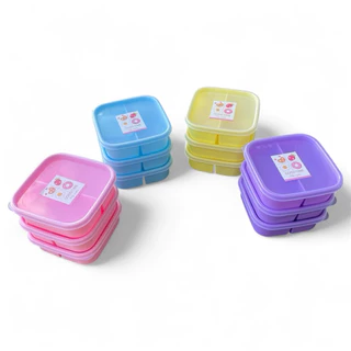 (12ชิ้น) กล่องอาหาร 2ช่อง ขนาด15*15*h5ซม. จุได้500ml 4สี เข้าไมโครเวฟได้