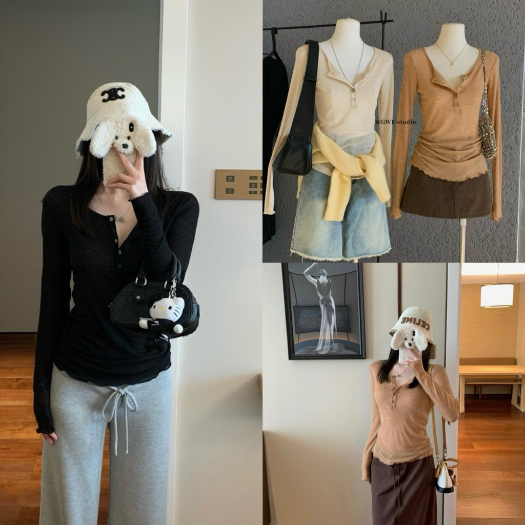 7681# เสื้อแขนยาว กระดุมปลดได้ เนื้อผ้าดีทรงสวย   TAG:WG.WE