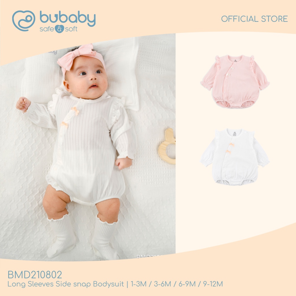 Bubaby ชุดใยยูคาลิปตัส แบบใหม่ นุ่มเย็น ใส่สบายมาก Long Sleeves Modal Side snap Bodysuit 1-12M BMD210802