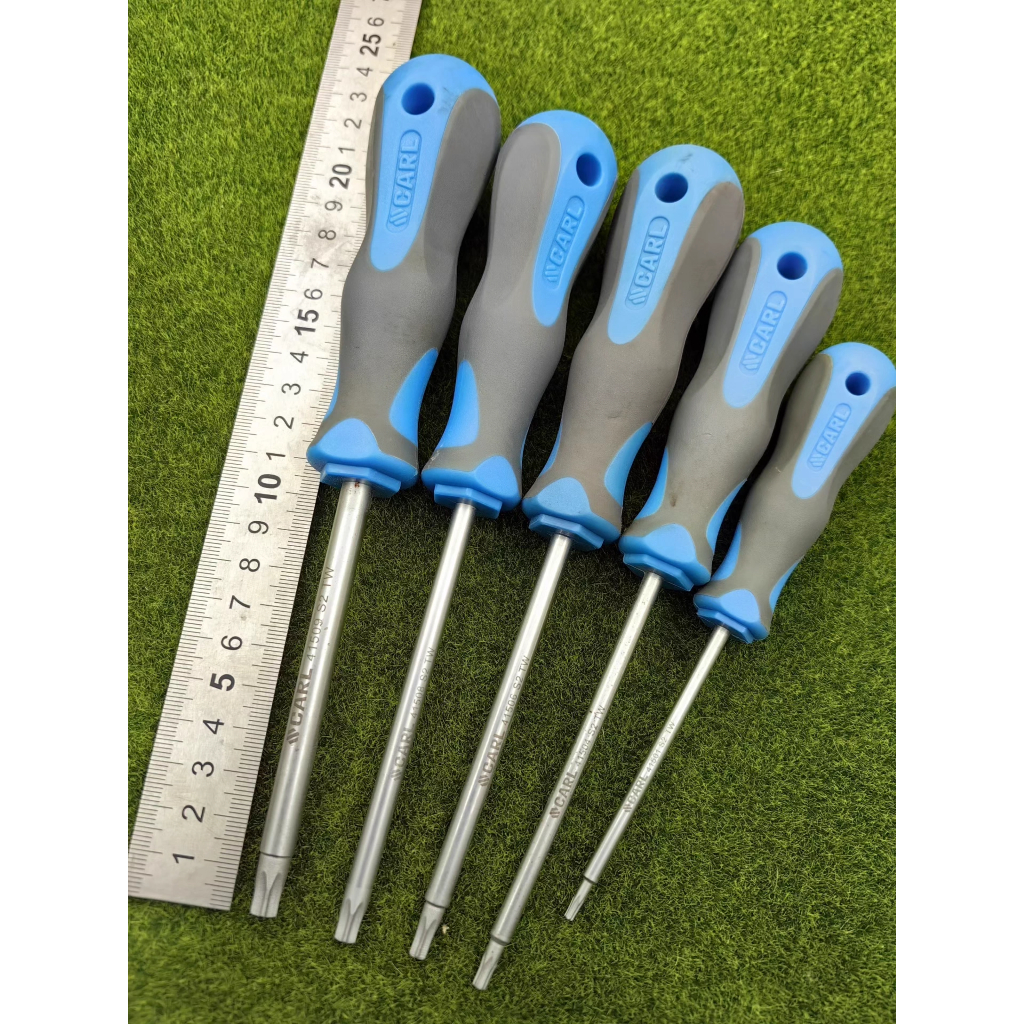 สินค้าแพ็ครวม 5 ชิ้น: ไขควงหัวดอกจัน (Torx) ยี่ห้อ Carl ลักษณะ: (แบบตัน) ไม่มีรูตรงกลาง