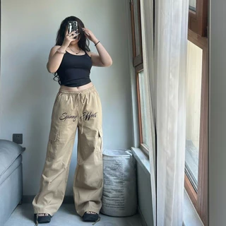 🌈SpinnyHouse🌈กางเกงคาร์โก้ ขากระบอก กระเป๋าข้างใช้งานได้จริง สไตล์สตรีท มีไซส์ M-XL ผ้าไมโคร รุ่น effect Cargo