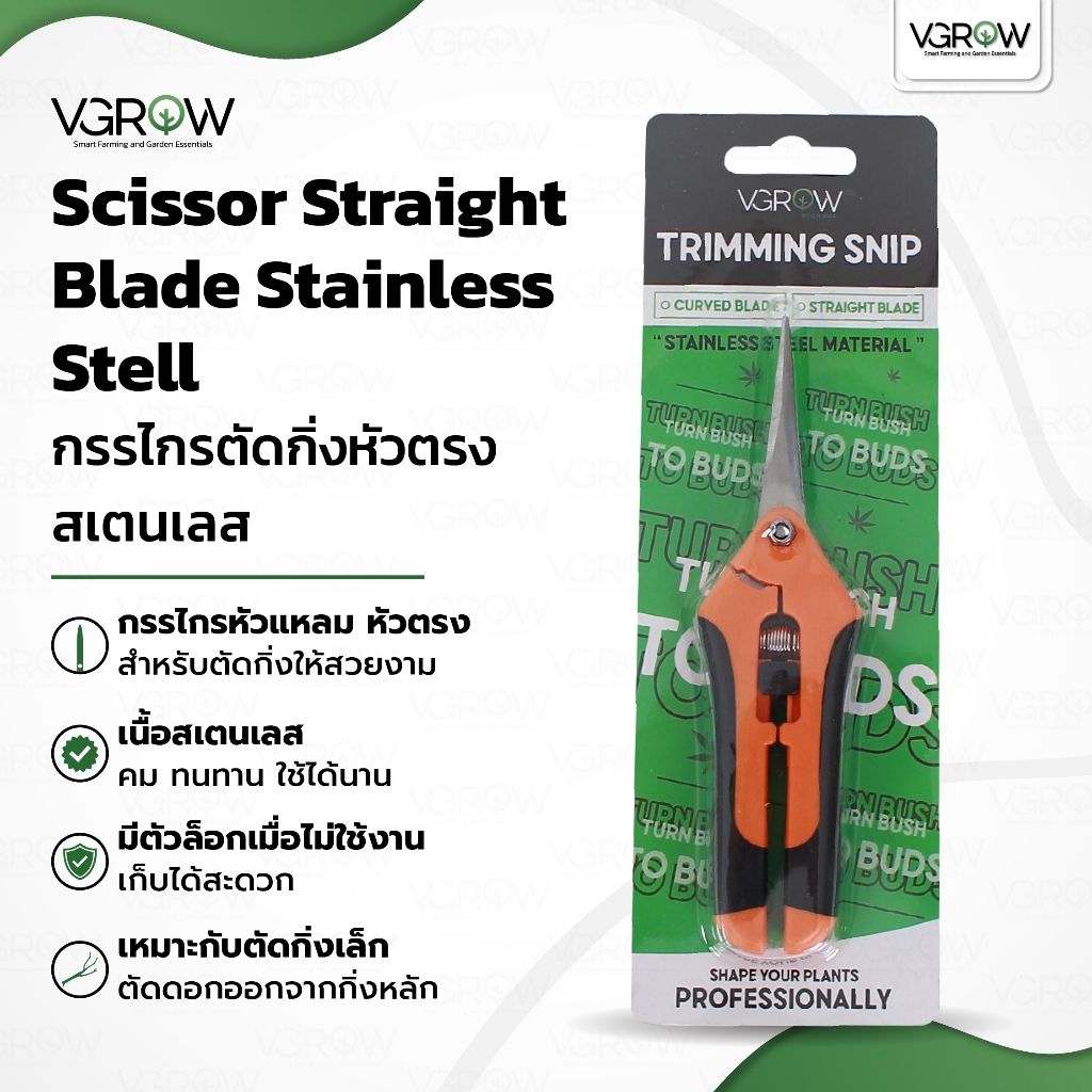 กรรไกรตัดกิ่ง ปลายตรง สเตนเลส Scissor Straight Blade Stainless Steel กรรไกรทริมหัวตรง