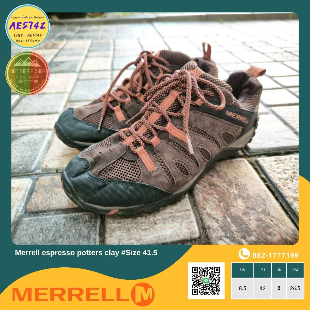 Merrell Espresso Potters Clay #Size 41.5 รองเท้ามือสอง ของแท้ สภาพดี จัดส่งเร็ว