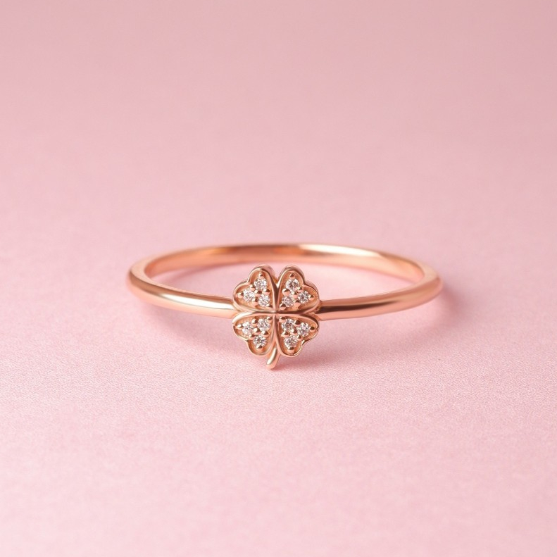 Grace Fine Jewelry خاتم ذهب 9K ببرسيم الحظ والألماس — صورة 8