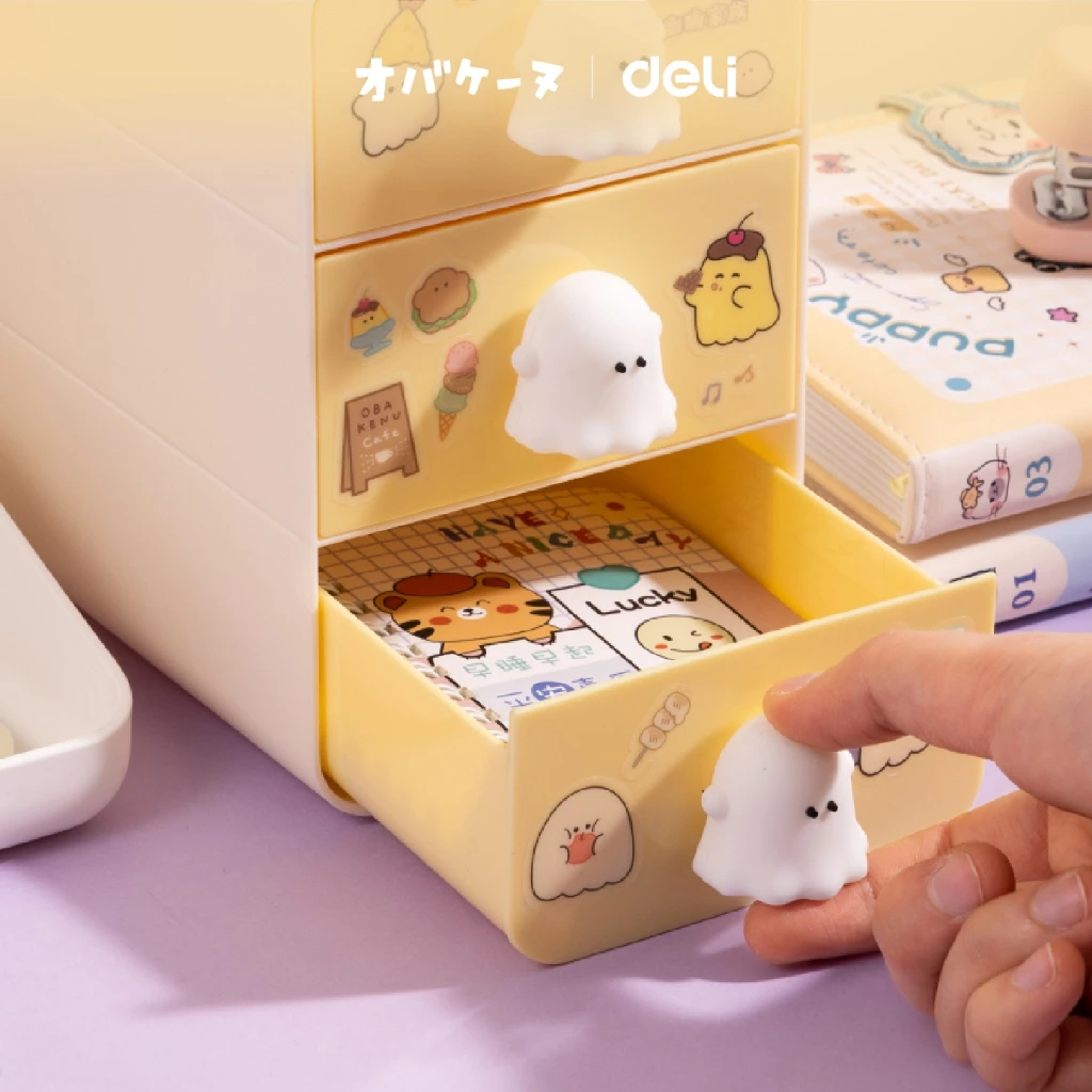 (Deli X Obakenu) ลิ้นชักเก็บของ 3 ชั้น / 4 ชั้น รุ่น YY156/YY157 แถม!สติกเกอร์ (จำหน่าย 1 ชิ้น)