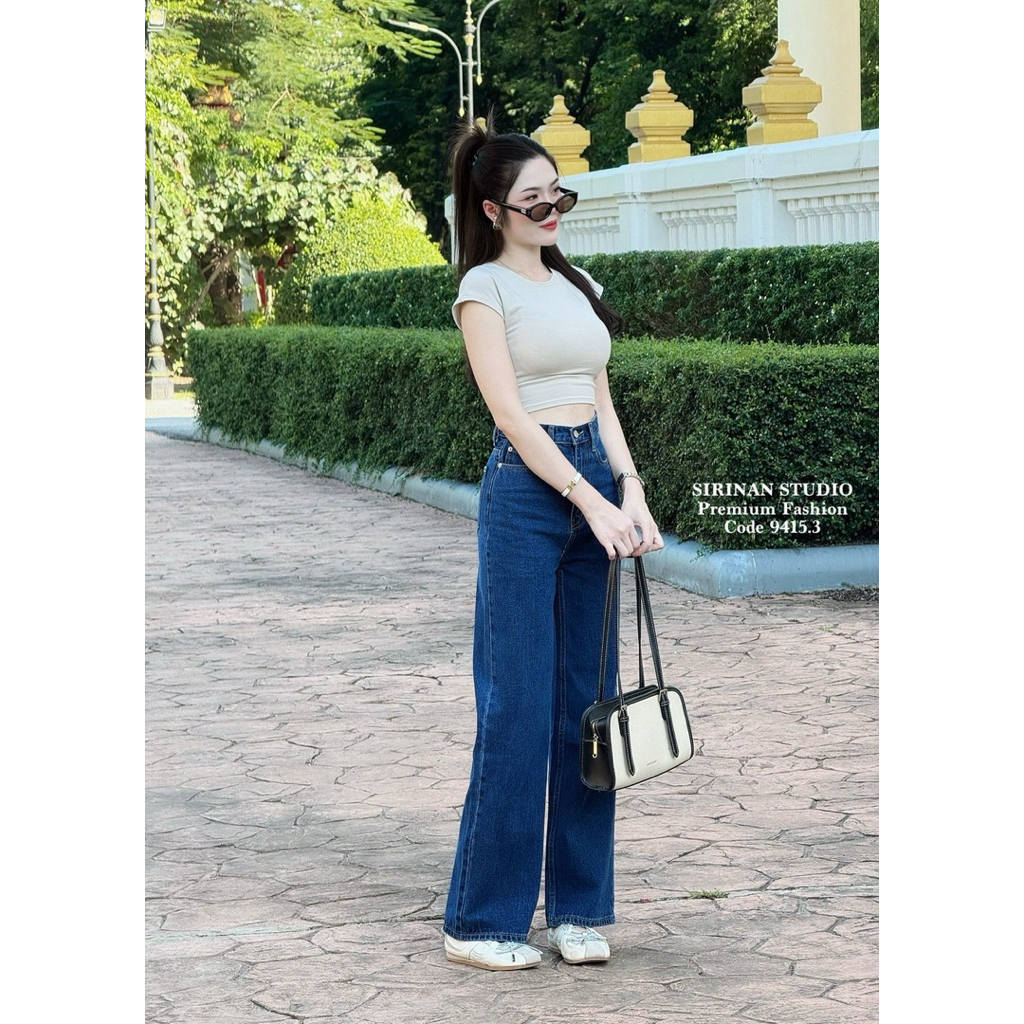 Sirinan Studio ยีนสก์ระบอกกลางเอวสูงสียีนส์เข้ม ยีนส์แท้(ผ้าไม่ยืด) - รูปที่ 6