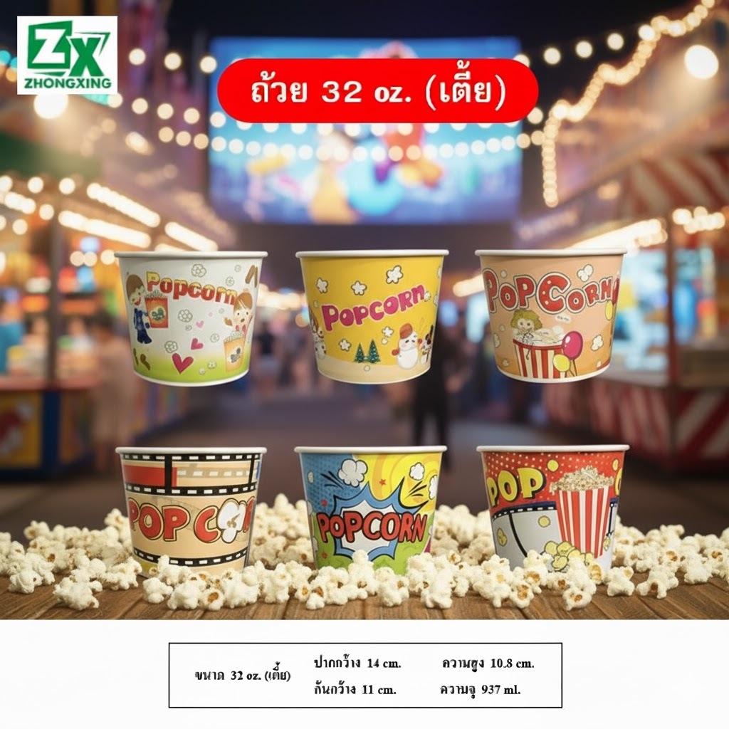 Novapack ถ้วยกระดาษ คละลาย 32 oz. (แบบเตี้ย) ( 600 ชั้น / ลัง)