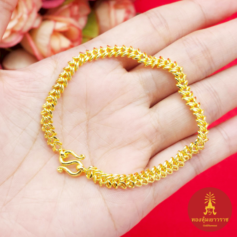 สร้อยข้อมือทองลายเลสบิท(เลสตัว M) ความยาว 7 นิ้ว เทียบเท่า 2 สลึง ทองชุบ ดีไซน์สวย แฟชั่น มีปลายทาง