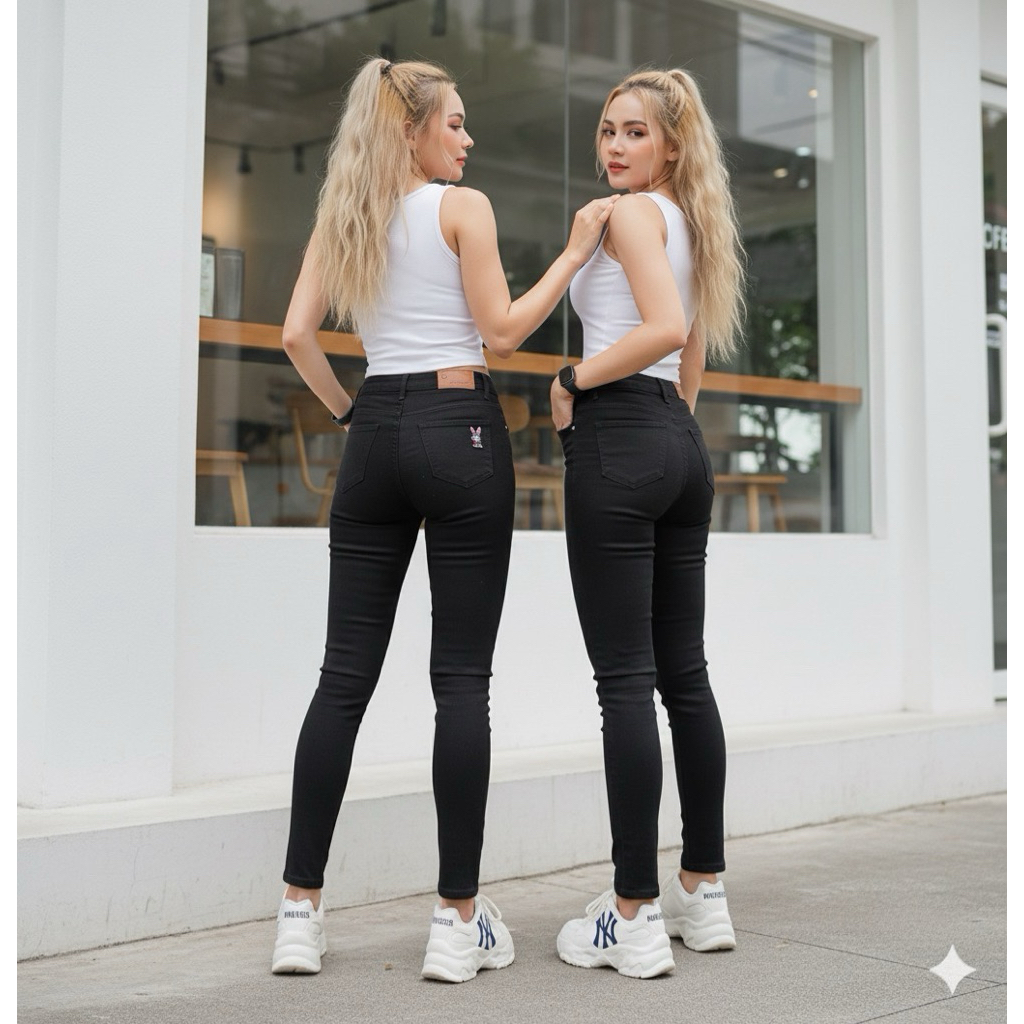 1720 กางเกงผ้าฮ่องกง Bluebody ดำเอวกลาง ขายาว ขาเดฟยืด สูง155-172 ใส่ได้