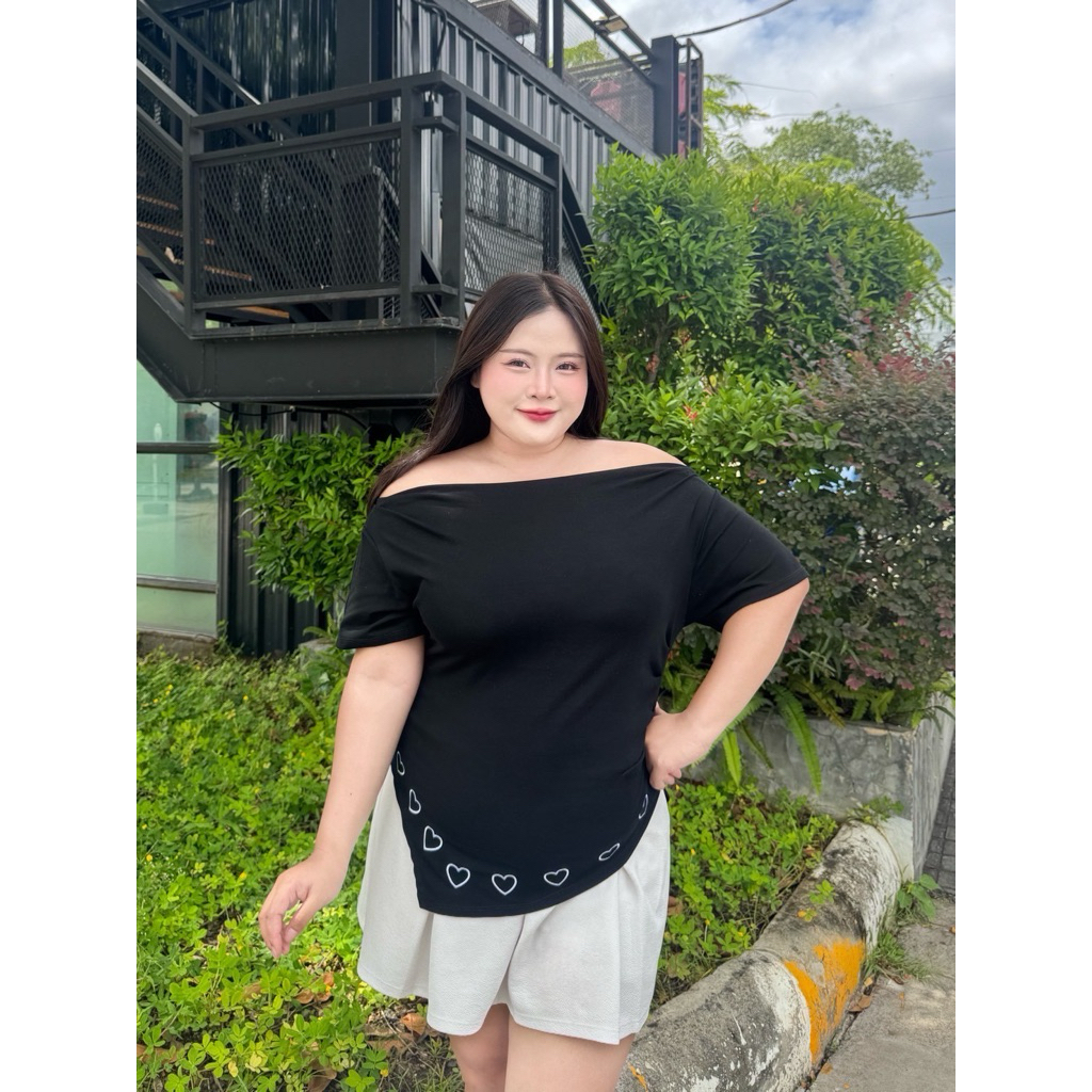 ย 39 เสื้อปาดไหล่ชายเสื้อเฉียงแฟชั่นสาวอวบ ผ้าคอตตอนยูนิพรีเมี่ยม อก38-50