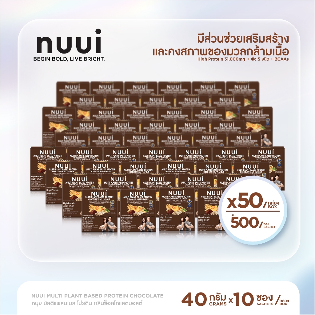 NUUI MULTI PLANTBSED PROTEIN CHOCOLATE MALT FLAVOUR DIETARY SUPPLEMENT PRODUCT1*10(50กล่องรวม500ซอง)