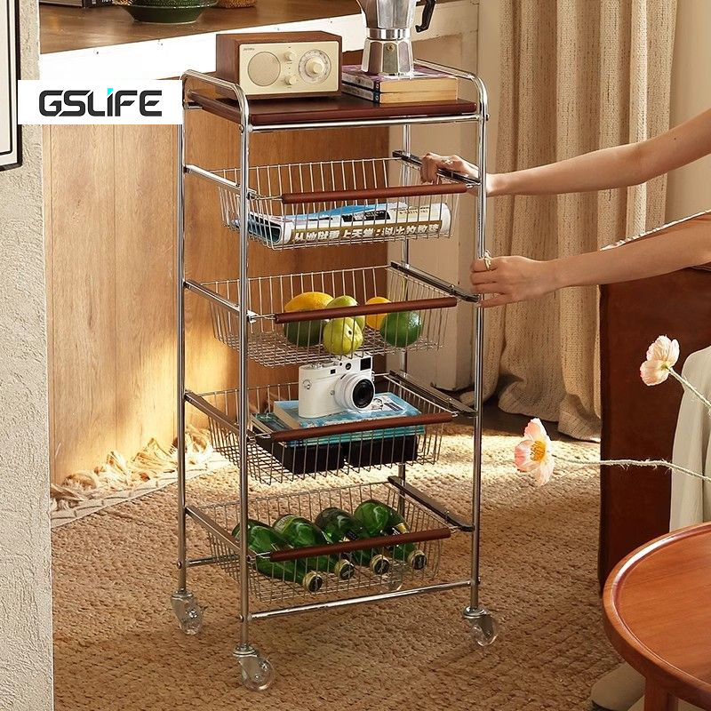 GSlife รถลากอเนกประสงค์ ตะกร้าแบบถอดออกได้ ขับเคลื่อนล้อ ไว้ใช้เก็บข้าวของห้องครัวและห้องน้ำ