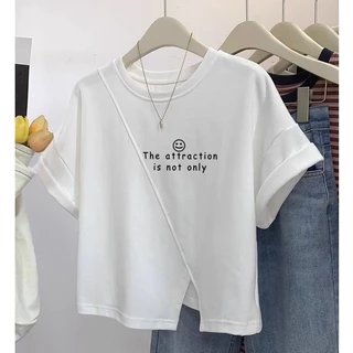 เสื้อครอปสาวอวบน่ารัก oversize เสื้อผ้าสาวอวบคนอ้วนไซส์ใหญ่ แฟชั่นมาใหม่ เสื้อยืดสวยๆผู้หญิงแขนสั้นแบบหลวมสไตล์เกาหลี