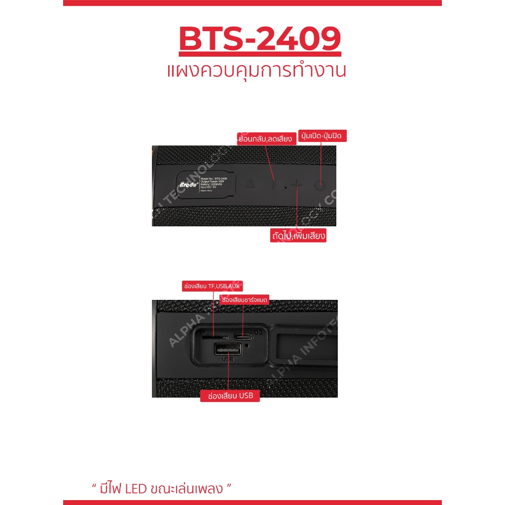 BTS-2409 ลำโพงบลูทูธ ดอกลำโพงขนาด 2.5 นิ้ว ลำโพงพกพาดีไซร์เก๋ เสียงดี - รูปที่ 3