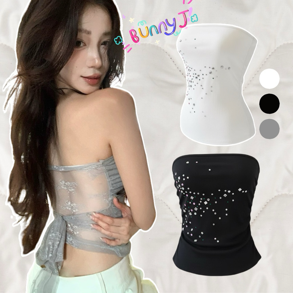 เสื้อเกาะอก เปิดหลัง พร้อมส่งในไทย ดีเทลลูกไม้ ตรงหลังผูกได้ BunnyJ. ไม่อยากตกเทรนห้ามพลาด